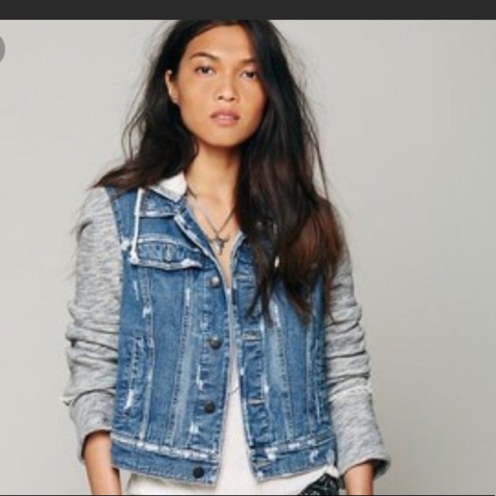 Free people sweatshirt denim jacket